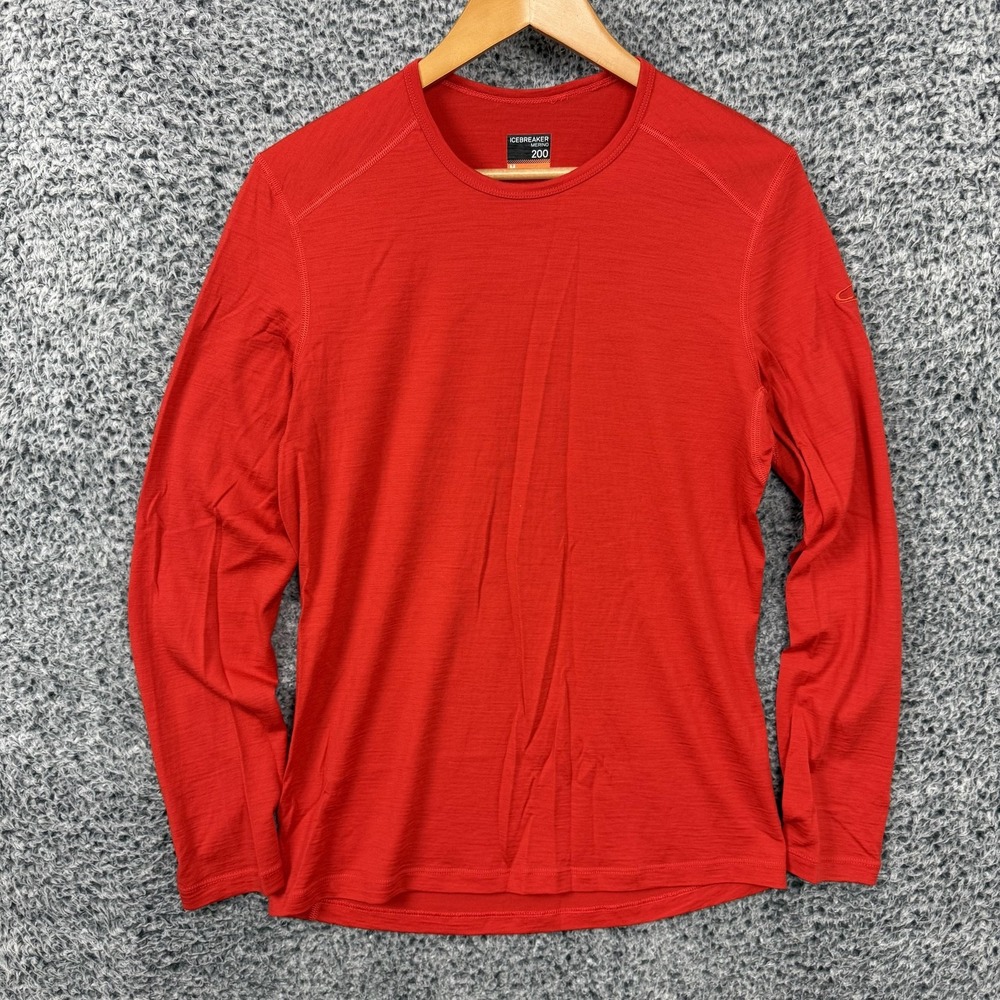 Icebreaker Shirt Mens Medium Red Merino Wool 200 Long Sleeve Base Layer Crewneck